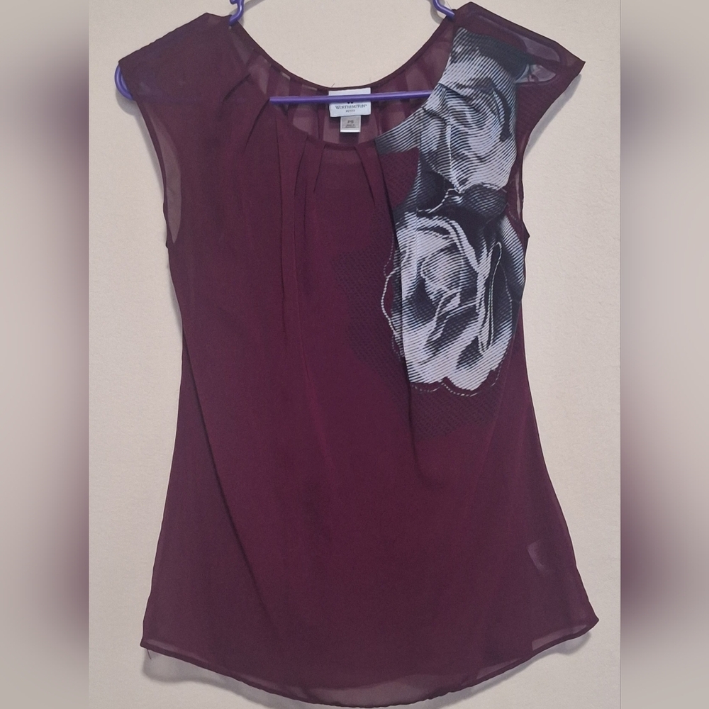 Elegant Plum Women's Top with Floral Design